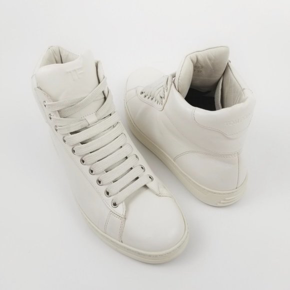 Tom Ford Shoes - Tom Ford White Smooth Leather City High Top Sneakers 7